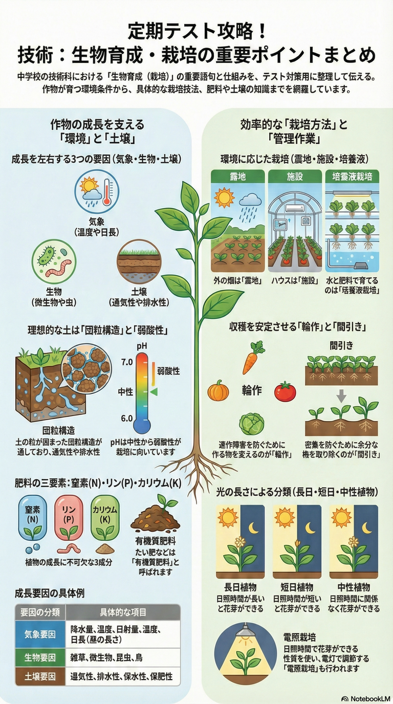 中学技術定期テスト対策(生物育成、栽培)